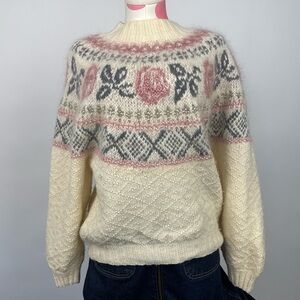 JG Hook Vintage Cream and Pink Floral Sweater